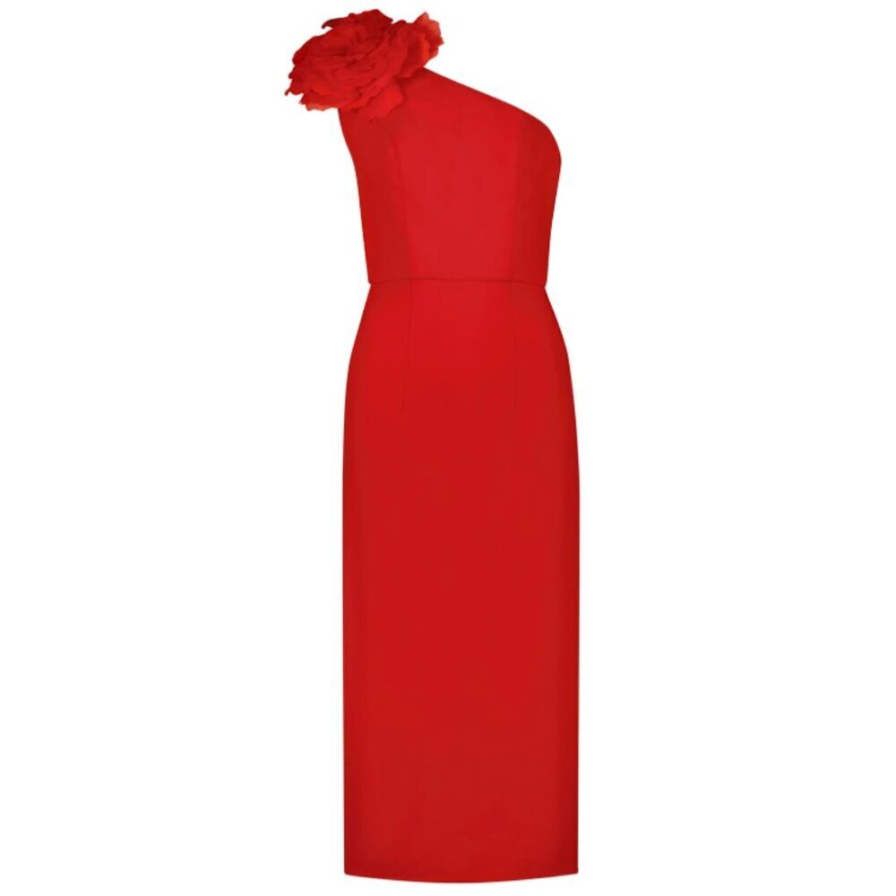 Mac Duggal Women's Size 4 Red Crepe One Shoulder Midi Cocktail Evening Dress